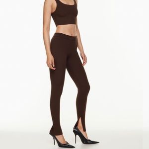 Aritzia Babaton Brown Rib Knit Legging with slits size Small